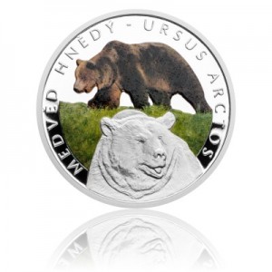 2016 - Stříbrná mince 1 NZD Medvěd hnědý - kolorováno 