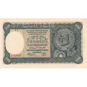 100 slovenských korun 1940 - A2 170692 - "SPECIMEN"