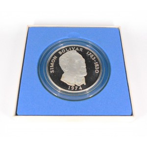 Stříbrná pamětní mince Simón Bolívar, Proof, rok 1974