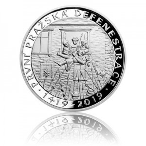 Stříbrná mince První pražská defenestrace - Proof 