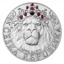 2022 - Stříbrná mince Český lev se safírem a granáty 80 NZD - 1 kg