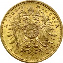 Zlatá mince Rakousko-Uhersko 10 korun - rakouská ražba, různé ročníky