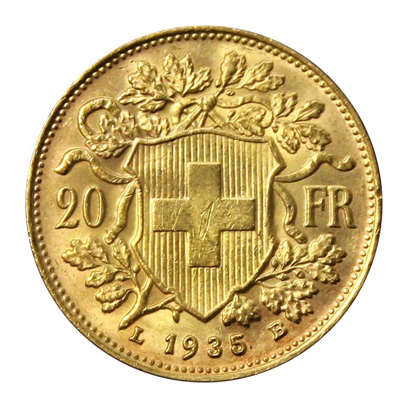 Zlatá mince Švýcarsko 20 Frank 1935 - Helvetia/Vreneli
