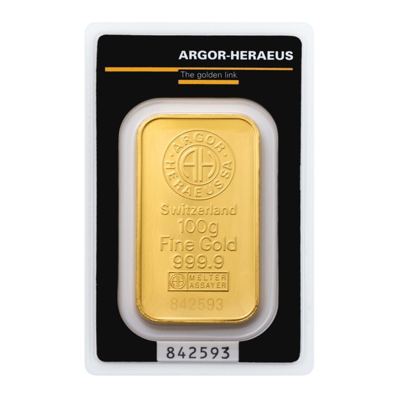 Investiční zlatý slitek Argor Heraeus - 100g