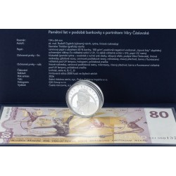 Stříbrná dvouncová mince  - Věra Čáslavská s pamětním listem - proof standard