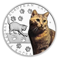 Stříbrná mince Plemena koček - Evropská kočka proof