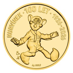 Zlatá čtvrtuncová mince Hurvínek - 100 let proof - orientační cena