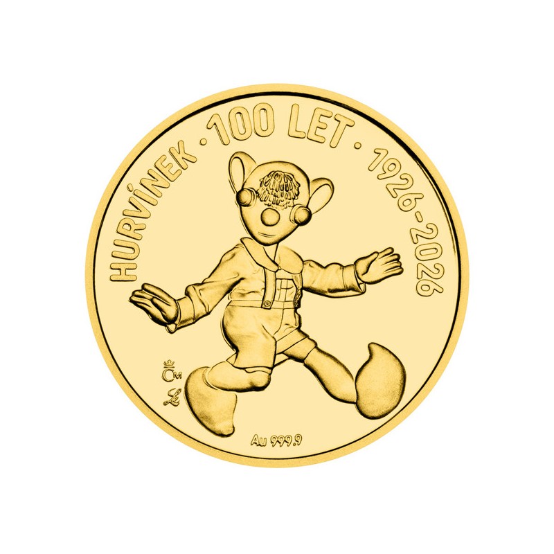 Zlatá čtvrtuncová mince Hurvínek - 100 let proof - orientační cena