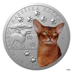 Stříbrná mince Plemena koček - Habešská kočka proof