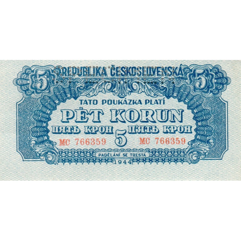 Pětikorunová poukázka 1944 - MC 766359 - "SPECIMEN"