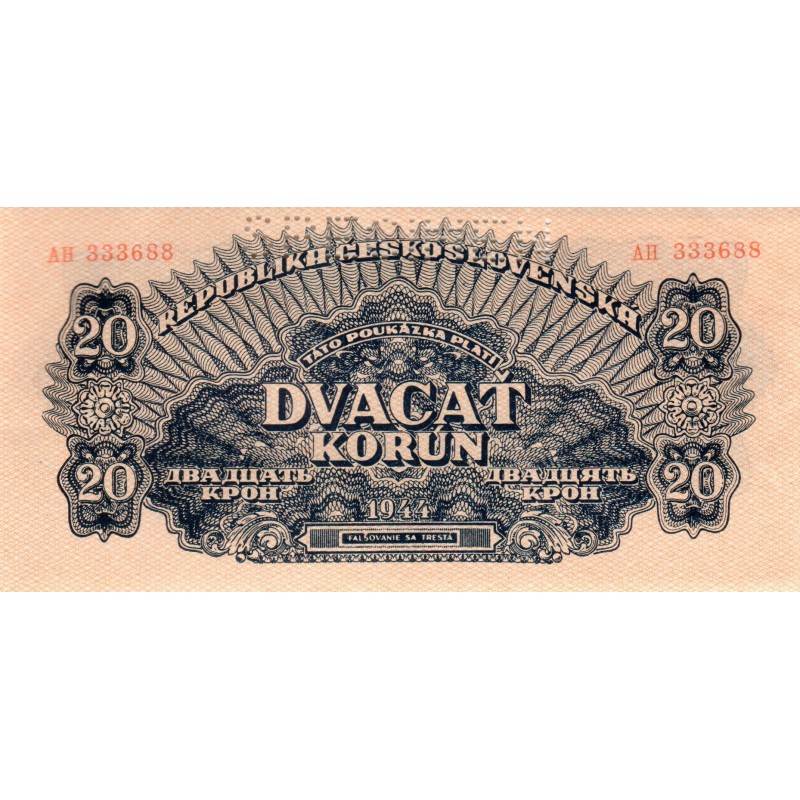 Dvacetikorunová poukázka 1944 - AH 333688 - "SPECIMEN"