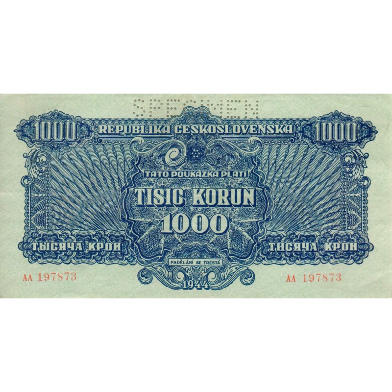 Tisícikorunová poukázka 1944 - AA 197873 - "SPECIMEN"
