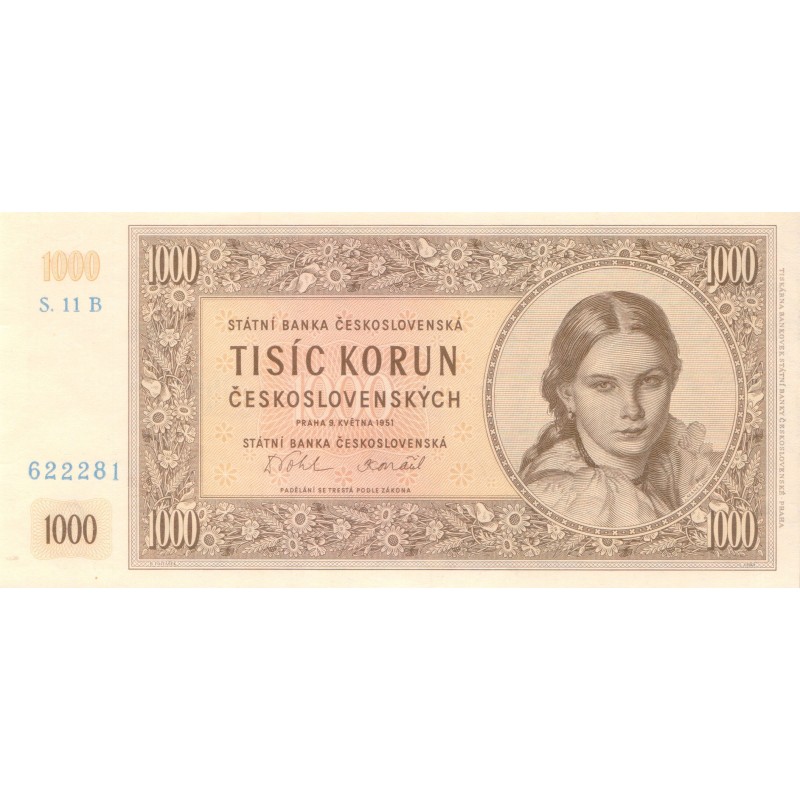 1000 Koruna 1951 S. 11 B 622281 - nevydaná