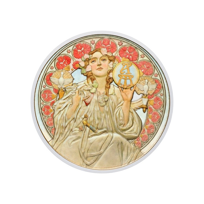 Stříbrná mince Alfons Mucha - Kosmopolita kolor standard - orientační cena