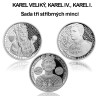2015 - Sada tří stříbrných mincí Karel Veliký, Karel IV., Karel I. - Proof