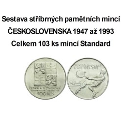 Sestava stříbrných pamětních mincí Československa - Standard 1954 až 1993