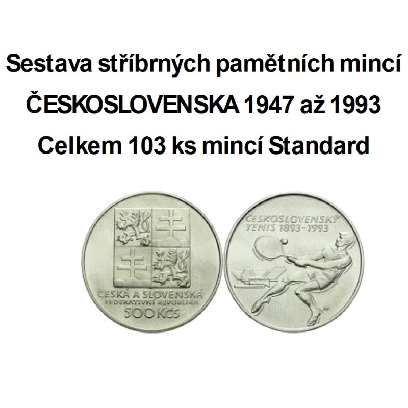 Sestava stříbrných pamětních mincí Československa - Standard 1954 až 1993