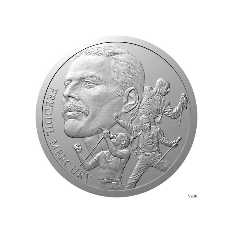 Stříbrná pětiuncová mince Queen - Fredie Mercury - Standard