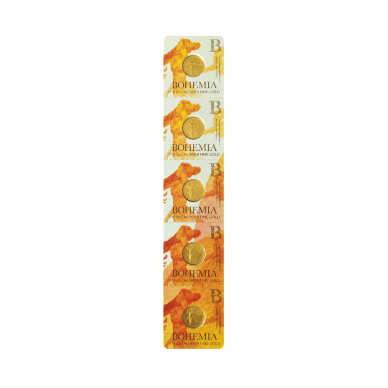 Sada pěti zlatých investičních mincí 1/10 oz Bohemia in Gold Bullion 2026 Standard
