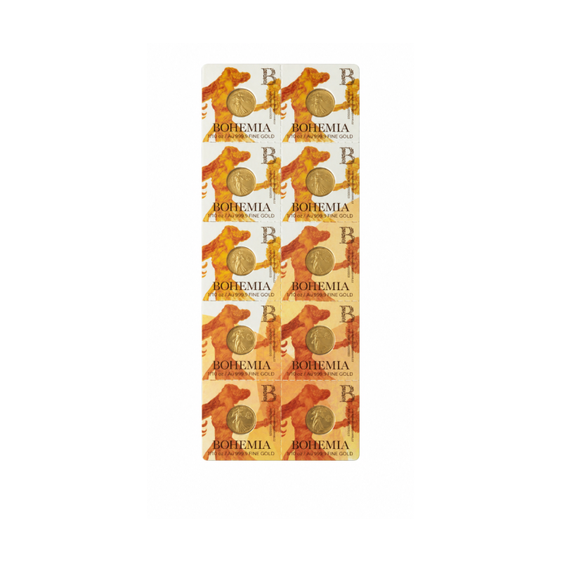 Sada deseti zlatých investičních mincí 1/10 oz Bohemia in Gold Bullion 2026 Standard