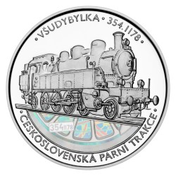Stříbrná číslovaná medaile 1 oz Československá parní trakce Všudybylka 354.1178 proof s hologramem