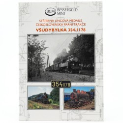 Stříbrná číslovaná medaile 1 oz Československá parní trakce Všudybylka 354.1178 proof s hologramem