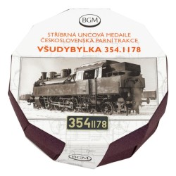 Stříbrná číslovaná medaile 1 oz Československá parní trakce Všudybylka 354.1178 proof s hologramem