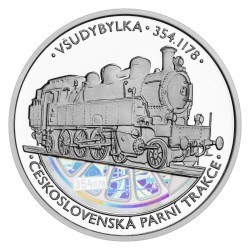 Stříbrná číslovaná medaile 2 oz Československá parní trakce Všudybylka 354.1178 proof s hologramem