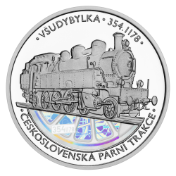 Stříbrná číslovaná medaile 10 oz Československá parní trakce Všudybylka 354.1178 proof s hologramem