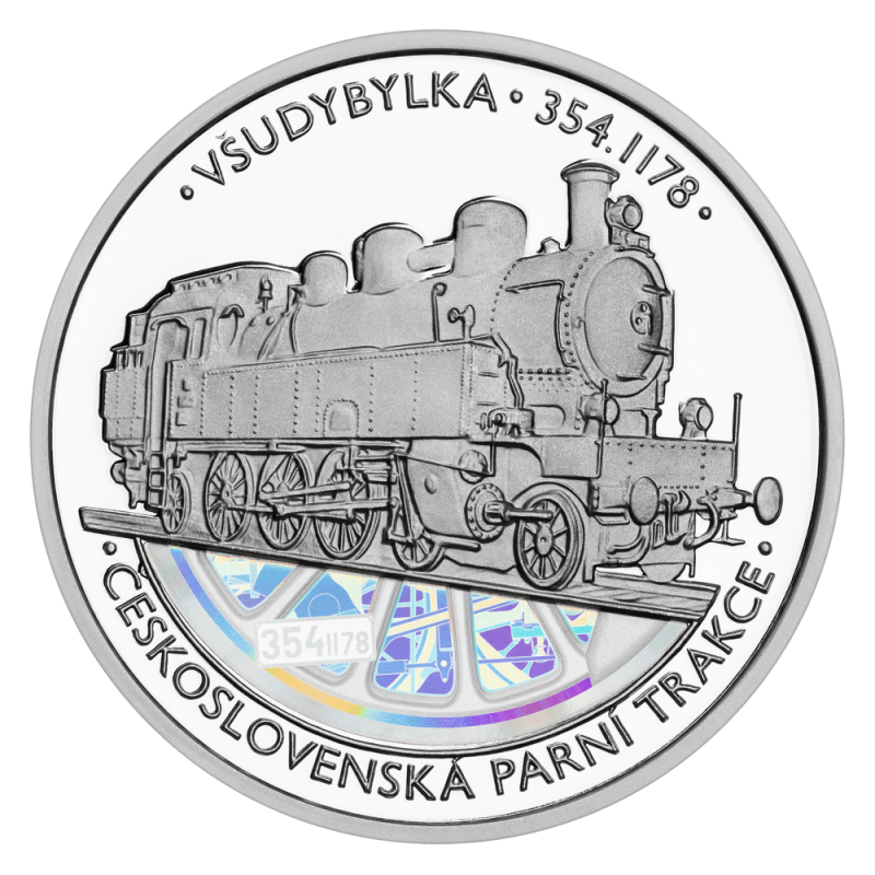 Stříbrná číslovaná medaile 10 oz Československá parní trakce Všudybylka 354.1178 proof s hologramem