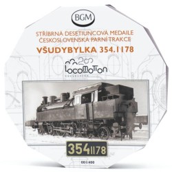 Stříbrná číslovaná medaile 10 oz Československá parní trakce Všudybylka 354.1178 proof s hologramem