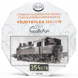 Stříbrná číslovaná medaile 1 kg Československá parní trakce Všudybylka 354.1178 proof s hologramem