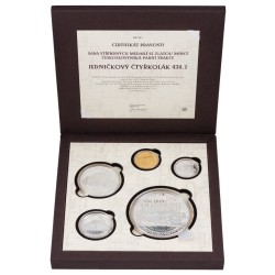 Sada stříbrných číslovaných medailí se zlatou mincí Československá partní trakce - Jedničkový čtyřkolák 434.1 proof s hologramem