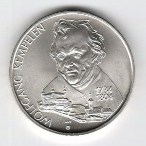 Stříbrná pamětní mince Wolfgang Kempelen, b.k. 