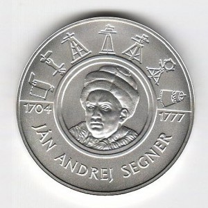 Stříbrná pamětní mince Ján Andrej Segner, b.k. 