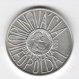 Stříbrná pamětní mince korunovace Leopolda I., b.k. 