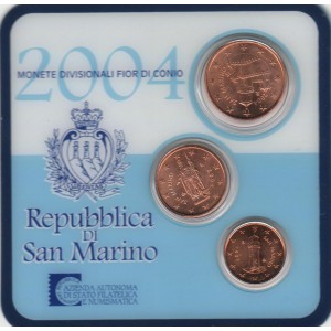 Sada oběžných mincí San Marino 2004 (1, 2, 5 Cent)