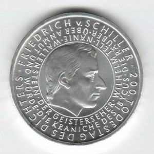 Stříbrná pamětní mince Friedrich Schiller 2005, b.k.