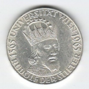 Stříbrná pamětní mince Rudolf IV. Habsburský a Vídeňská univerzita 1965, b.k.