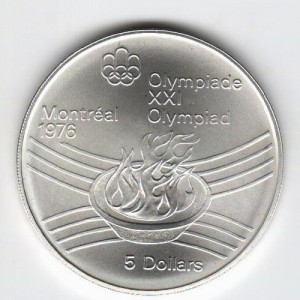 Stříbrná pamětní mince LOH Montreal 1976 - Olympijský oheň, b.k. - rok 1974