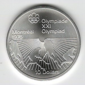 Stříbrná pamětní mince LOH Montreal 1976 - Pozemní hokej, b.k. - rok 1976