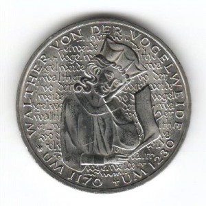 Stříbrná pamětní mince Walther von der Vogelweide, b.k. 1980