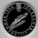 Stříbrná pamětní mince ZOH Lillehammer-Skoky na lyžích, Proof, rok 1992