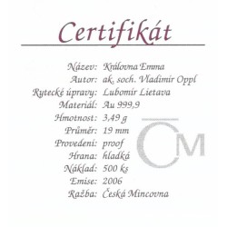 2006 - Zlatá medaile Královna Emma, Au 1/10 Oz