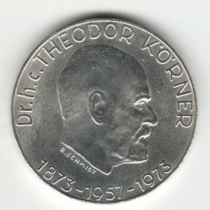 Stříbrná pamětní mince Theodor Körner 1973, b.k.