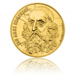2014 - Zlatá investiční medaile s motivem 200 Kč bankovky - J. A. Komenský