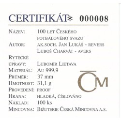2001 - Zlatá medaile 100 let Českého fotbalového svazu, Au 1 Oz