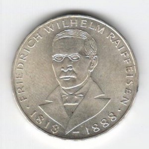 Stříbrná pamětní mince Friedrich Wilhelm Raiffeisen, b.k., rok 1968