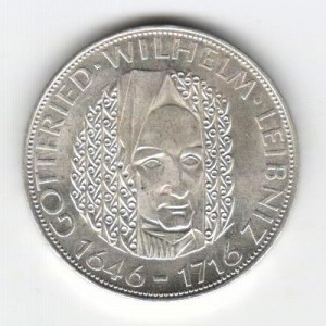 Stříbrná pamětní mince Gottfried Wilhelm Leibniz, b.k., rok 1966