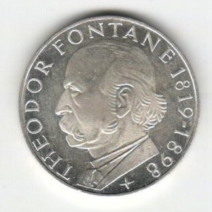 Stříbrná pamětní mince Theodor Fontane, b.k., rok 1969